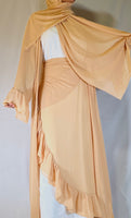 Khaki Light Chiffon 3 piece Abaya Set